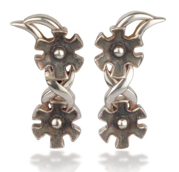 Alternate image for Floral Sterling Silver Drop Earrings with Antique Finish Twin Blossoms
