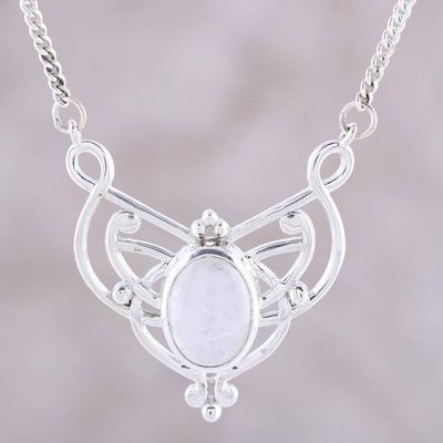 Alternate image for Oval Rainbow Moonstone and Sterling Silver Pendant Necklace Moonrise Queen