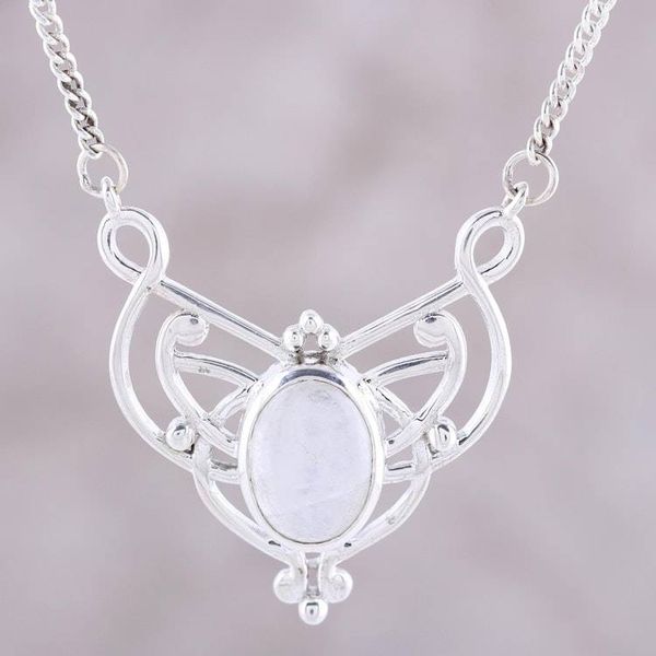 Alternate image for Oval Rainbow Moonstone and Sterling Silver Pendant Necklace Moonrise Queen