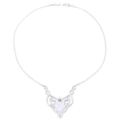 Alternate image for Oval Rainbow Moonstone and Sterling Silver Pendant Necklace Moonrise Queen