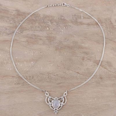 Alternate image for Oval Rainbow Moonstone and Sterling Silver Pendant Necklace Moonrise Queen