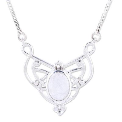 Alternate image for Oval Rainbow Moonstone and Sterling Silver Pendant Necklace Moonrise Queen