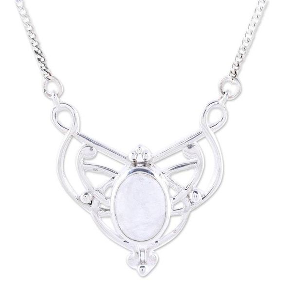 Alternate image for Oval Rainbow Moonstone and Sterling Silver Pendant Necklace Moonrise Queen