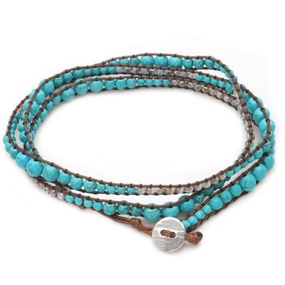 Alternate image for Crystal and Reconstituted Turquoise Beaded Wrap Bracelet Sky Crystal