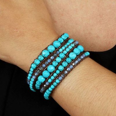 Alternate image for Crystal and Reconstituted Turquoise Beaded Wrap Bracelet Sky Crystal