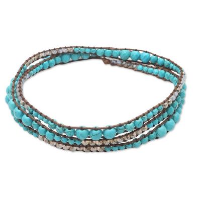 Alternate image for Crystal and Reconstituted Turquoise Beaded Wrap Bracelet Sky Crystal