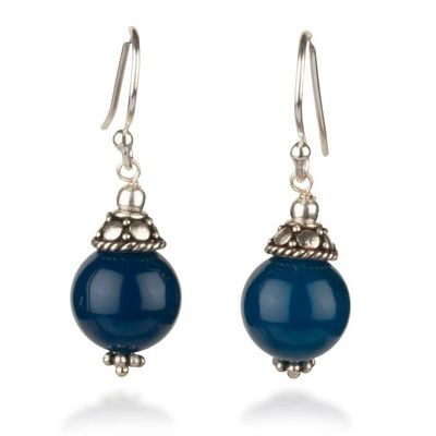 Alternate image for Folk Art-Inspired Peacock Blue Dangle Earrings from India Peacock Light