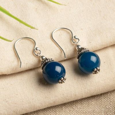 Alternate image for Folk Art-Inspired Peacock Blue Dangle Earrings from India Peacock Light