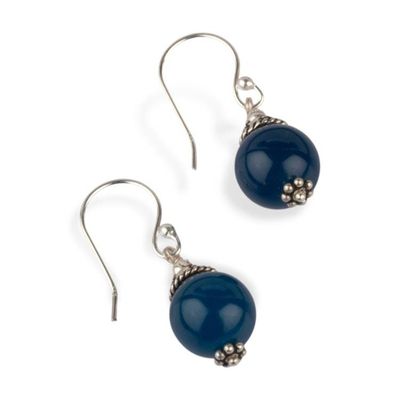 Alternate image for Folk Art-Inspired Peacock Blue Dangle Earrings from India Peacock Light