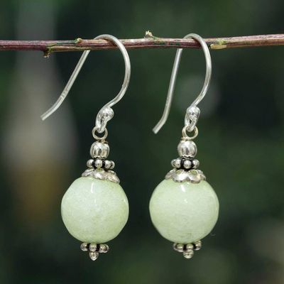 Alternate image for Bright Green-Toned Agate and Sterling Silver Dangle Earrings Moonlit Sapience
