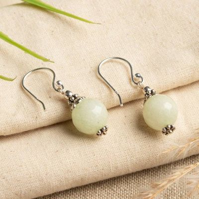 Alternate image for Bright Green-Toned Agate and Sterling Silver Dangle Earrings Moonlit Sapience