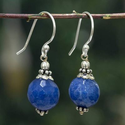 Alternate image for Artisan-Made Sterling Silver and Blue Agate Dangle Earrings Moonlit Globe