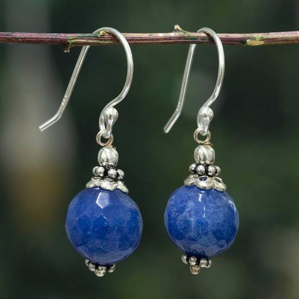 Alternate image for Artisan-Made Sterling Silver and Blue Agate Dangle Earrings Moonlit Globe