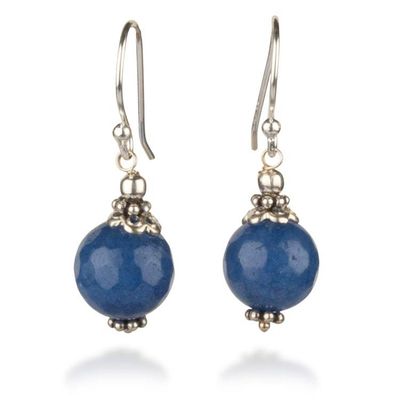 Alternate image for Artisan-Made Sterling Silver and Blue Agate Dangle Earrings Moonlit Globe