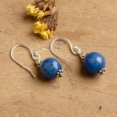 Alternate image for Artisan-Made Sterling Silver and Blue Agate Dangle Earrings Moonlit Globe