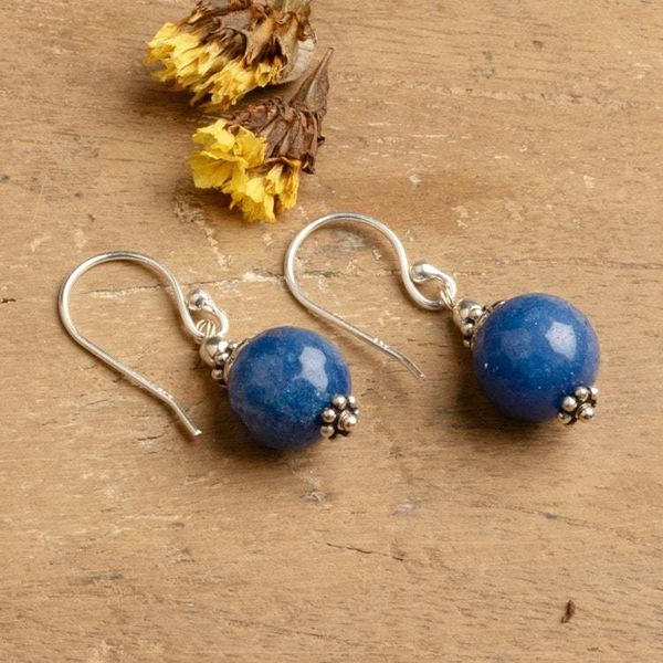 Alternate image for Artisan-Made Sterling Silver and Blue Agate Dangle Earrings Moonlit Globe