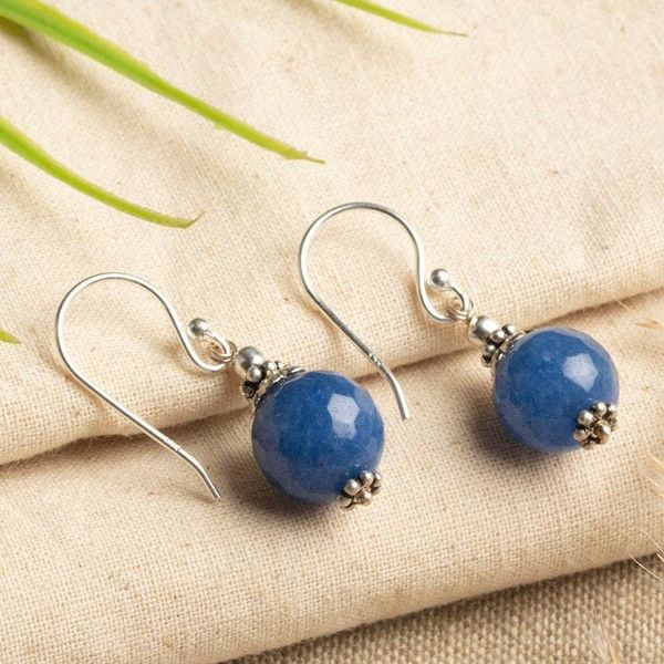 Alternate image for Artisan-Made Sterling Silver and Blue Agate Dangle Earrings Moonlit Globe