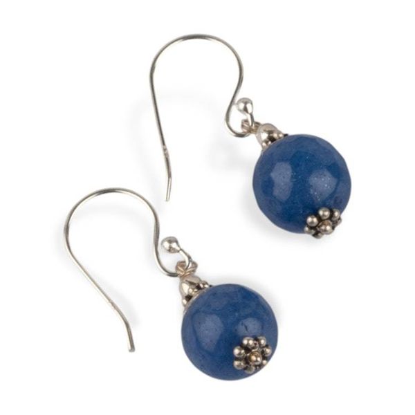 Alternate image for Artisan-Made Sterling Silver and Blue Agate Dangle Earrings Moonlit Globe