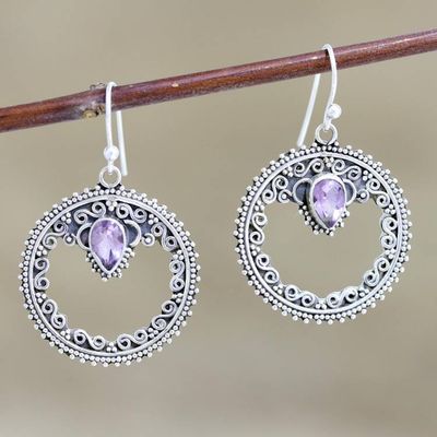 Primary image for Hand Crafted Amethyst and Sterling Silver Dangle Earrings Lavender Loop