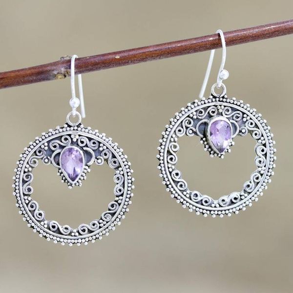 Alternate image for Hand Crafted Amethyst and Sterling Silver Dangle Earrings Lavender Loop