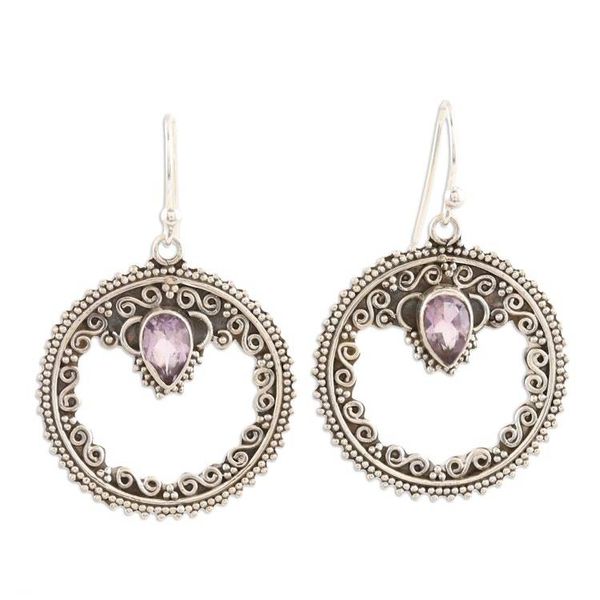 Alternate image for Hand Crafted Amethyst and Sterling Silver Dangle Earrings Lavender Loop