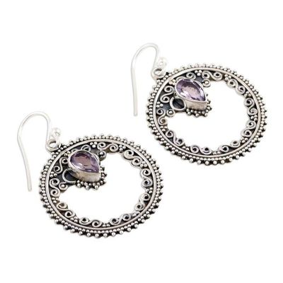 Alternate image for Hand Crafted Amethyst and Sterling Silver Dangle Earrings Lavender Loop