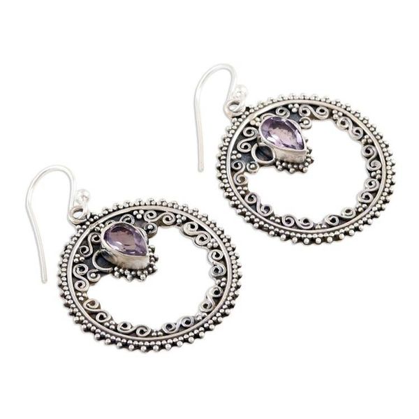 Alternate image for Hand Crafted Amethyst and Sterling Silver Dangle Earrings Lavender Loop