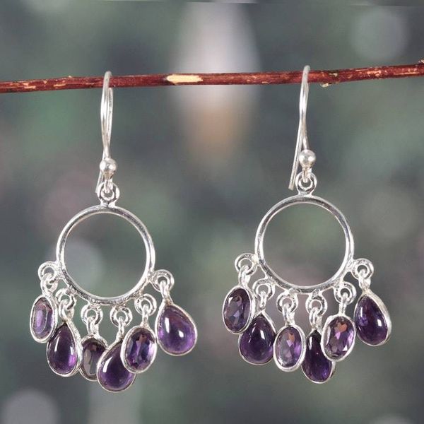 Alternate image for Oval 3-Carat Amethyst Chandelier Earrings in Polished Finish Under The Wisdom