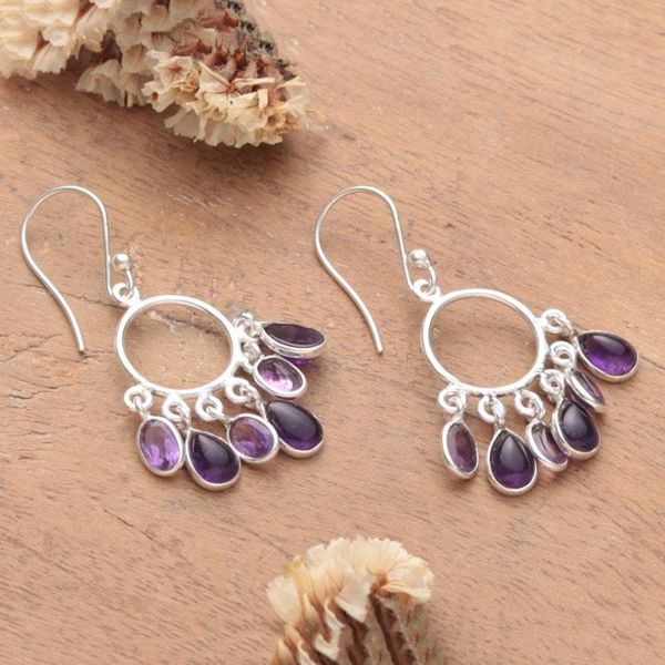 Alternate image for Oval 3-Carat Amethyst Chandelier Earrings in Polished Finish Under The Wisdom