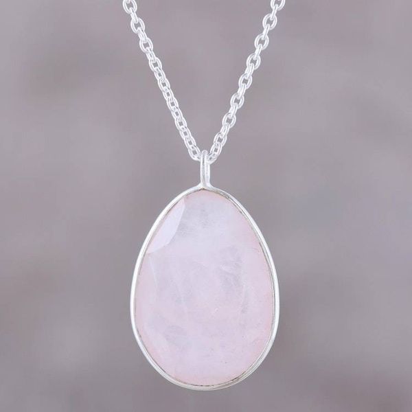 Alternate image for Rose Quartz and Smoky Quartz Pendant Necklace from India Egg Glitter