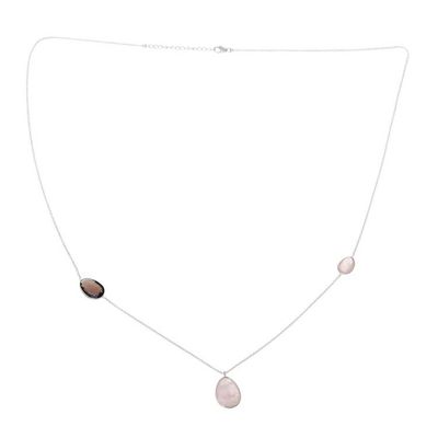 Alternate image for Rose Quartz and Smoky Quartz Pendant Necklace from India Egg Glitter