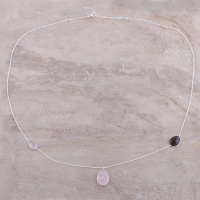 Alternate image for Rose Quartz and Smoky Quartz Pendant Necklace from India Egg Glitter