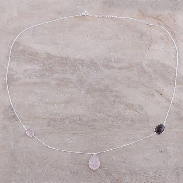Alternate image for Rose Quartz and Smoky Quartz Pendant Necklace from India Egg Glitter