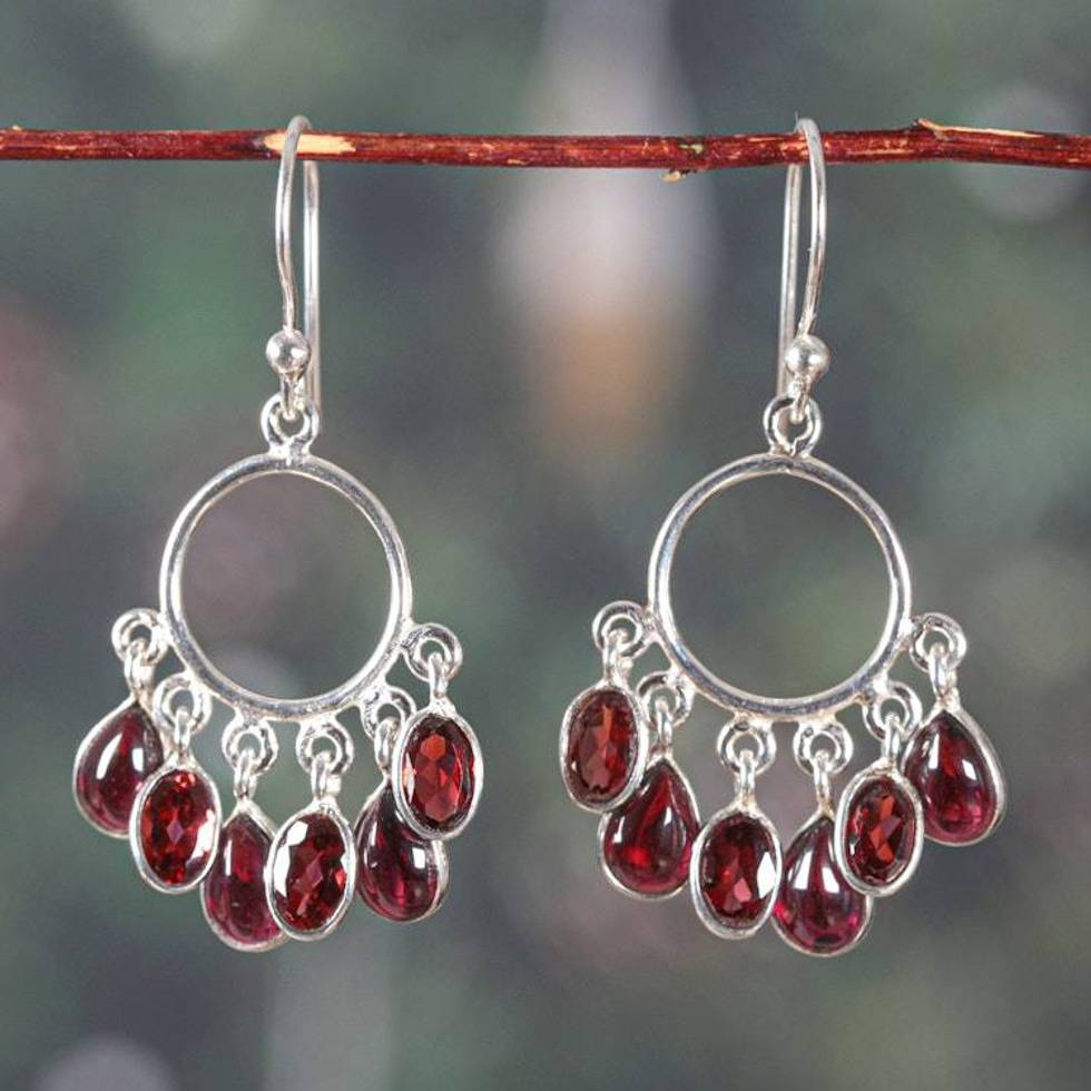 Birthstone 3-Carat Natural Oval Garnet Chandelier Earrings 'Under The Passion'
