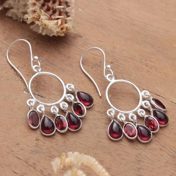 Alternate image for Birthstone 3-Carat Natural Oval Garnet Chandelier Earrings Under The Passion