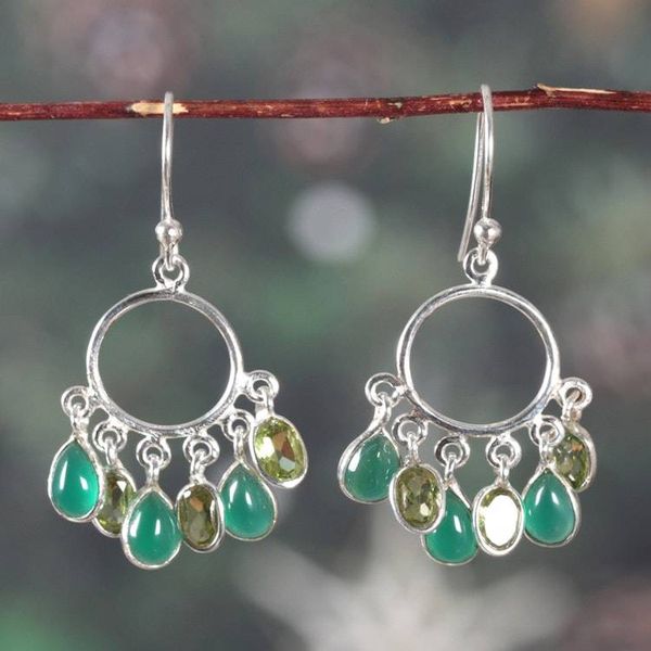 Alternate image for Green-Palette 3-Carat Onyx and Peridot Chandelier Earrings Under The Forest