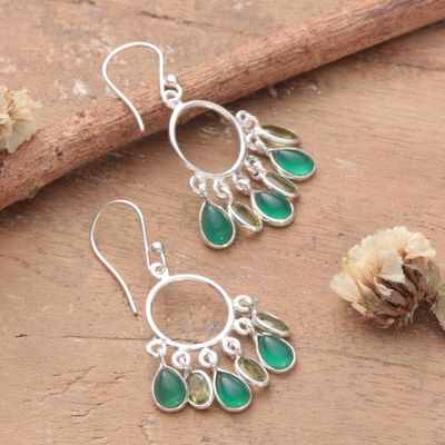 Alternate image for Green-Palette 3-Carat Onyx and Peridot Chandelier Earrings Under The Forest
