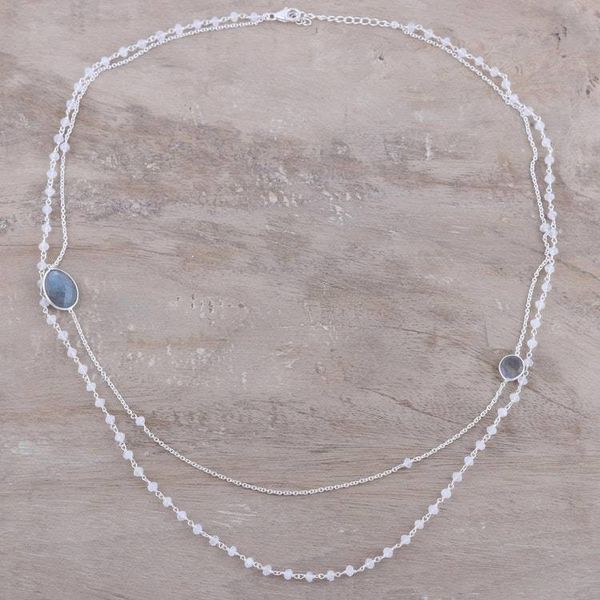 Alternate image for Rainbow Moonstone and Labradorite Link Necklace Charming Mist