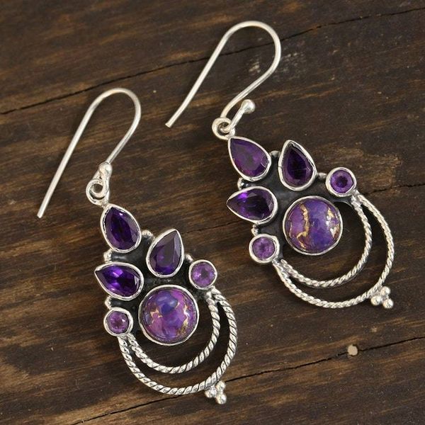 Alternate image for Amethyst and Purple Composite Turquoise Dangle Earrings Radiant Harmony