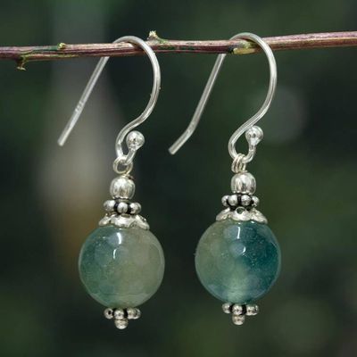Alternate image for Polished Sterling Silver Green-Blue Agate Dangle Earrings Moonlit Lagoon