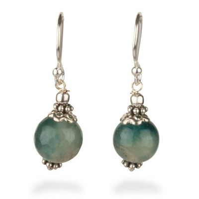 Alternate image for Polished Sterling Silver Green-Blue Agate Dangle Earrings Moonlit Lagoon