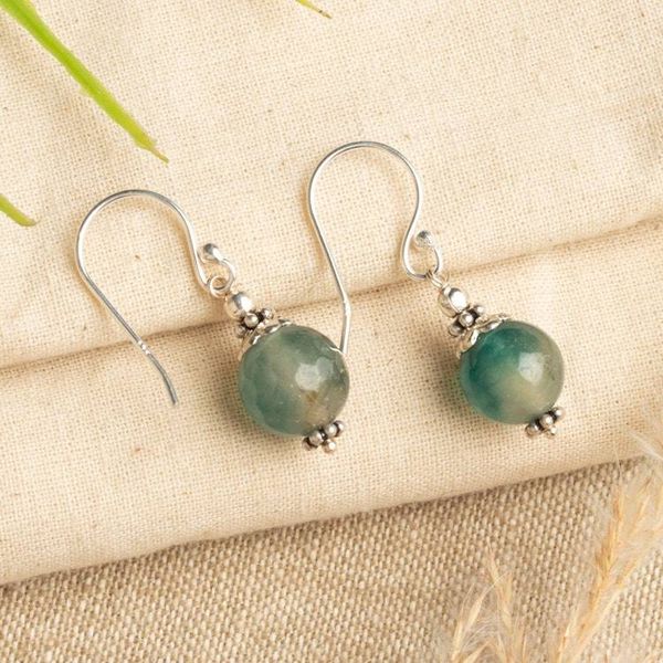 Alternate image for Polished Sterling Silver Green-Blue Agate Dangle Earrings Moonlit Lagoon