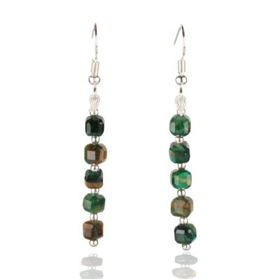 Alternate image for Beaded Dangle Earrings with 10 Green Tigers Eye Gemstones Mossy Gleam