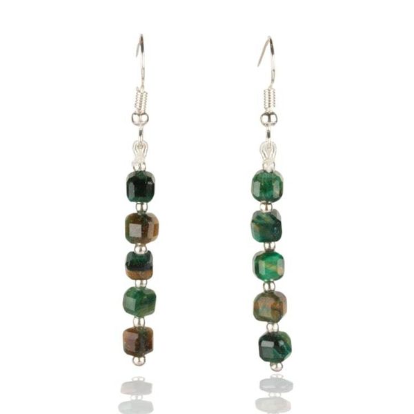 Alternate image for Beaded Dangle Earrings with 10 Green Tigers Eye Gemstones Mossy Gleam