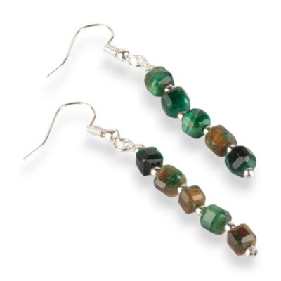 Alternate image for Beaded Dangle Earrings with 10 Green Tigers Eye Gemstones Mossy Gleam