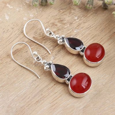 Alternate image for Carnelian and Garnet Sterling Silver Dangle Earrings Sparkling Red