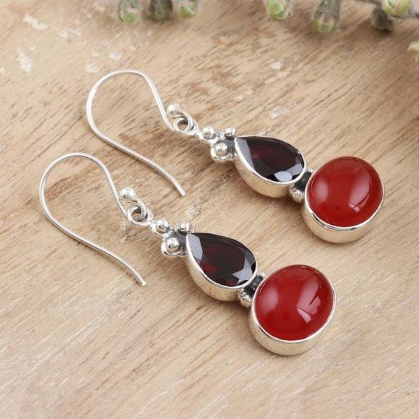 Alternate image for Carnelian and Garnet Sterling Silver Dangle Earrings Sparkling Red