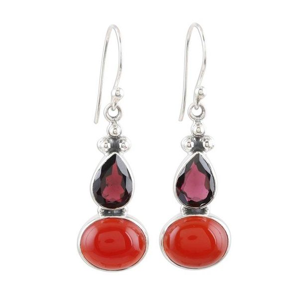 Alternate image for Carnelian and Garnet Sterling Silver Dangle Earrings Sparkling Red