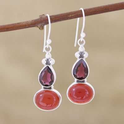 Alternate image for Carnelian and Garnet Sterling Silver Dangle Earrings Sparkling Red
