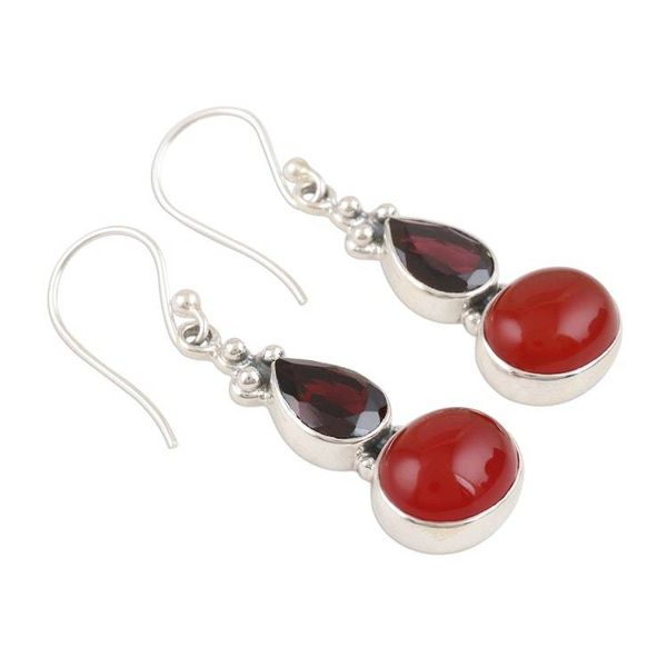 Alternate image for Carnelian and Garnet Sterling Silver Dangle Earrings Sparkling Red